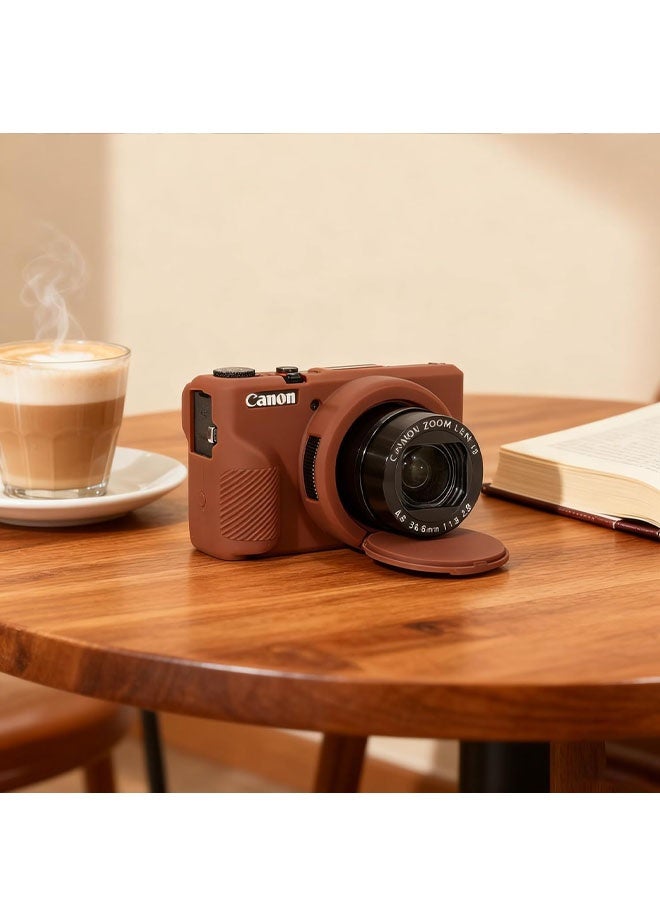 جراب لكاميرا كانون باور شوت G7X مارك III الرقمية، ملحقات جراب كاميرا G7X مارك III من السيليكون الناعم، غطاء حماية لكاميرا G7XIII G7X3 مع غطاء عدسة قابل للفصل - بني داكن - Image 5