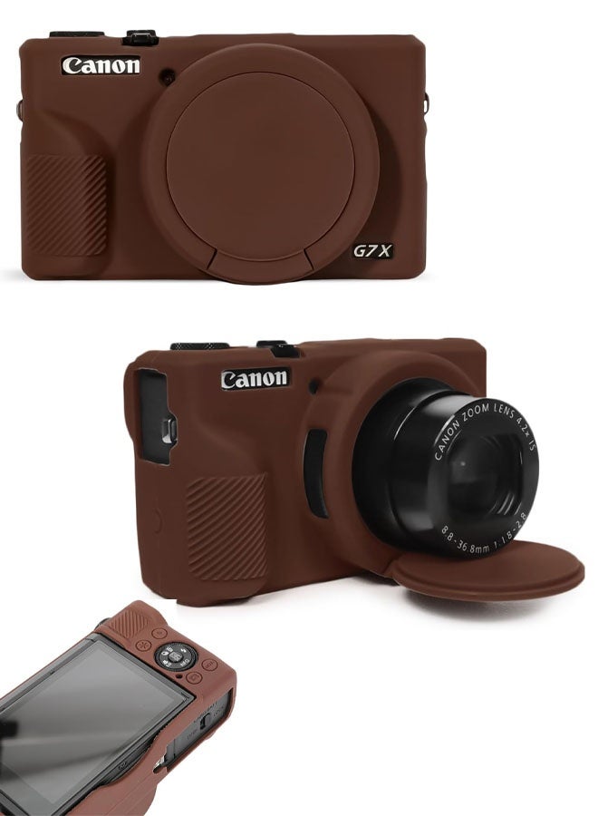 جراب لكاميرا كانون باور شوت G7X مارك III الرقمية، ملحقات جراب كاميرا G7X مارك III من السيليكون الناعم، غطاء حماية لكاميرا G7XIII G7X3 مع غطاء عدسة قابل للفصل - بني داكن - Image 1