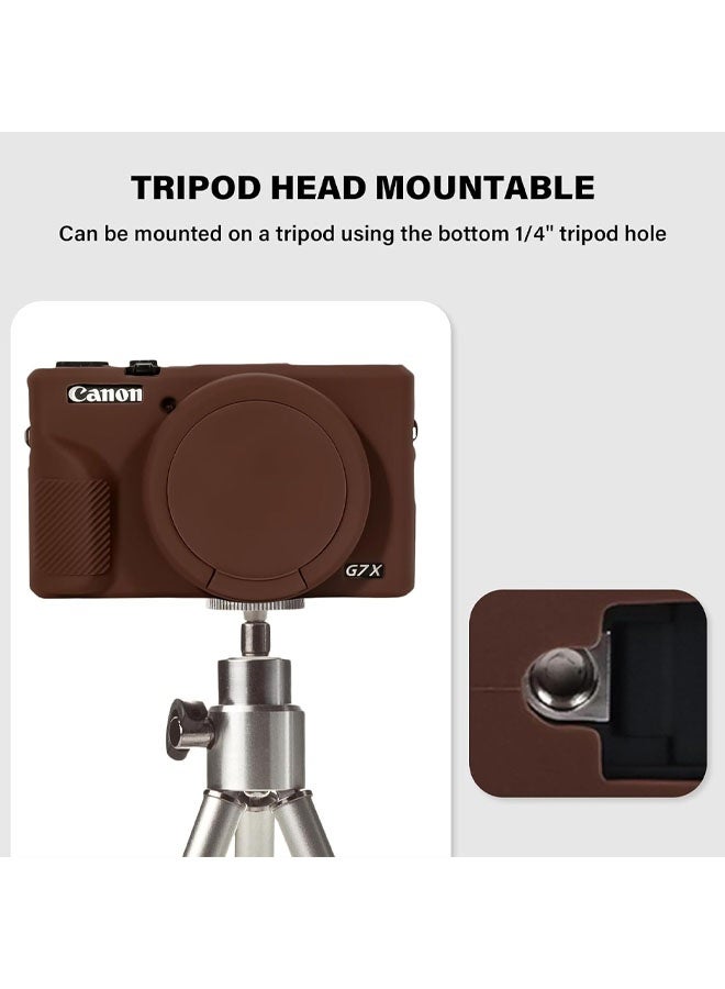 جراب لكاميرا كانون باور شوت G7X مارك III الرقمية، ملحقات جراب كاميرا G7X مارك III من السيليكون الناعم، غطاء حماية لكاميرا G7XIII G7X3 مع غطاء عدسة قابل للفصل - بني داكن - Image 3