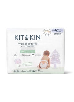 Kit & Kin Kit & Kin Eco Friendly Diaper | Super Absorbent Baby Diaper | Hypoallergenic Plant-based 100% Sustainable (Taped Diapers, Size 4 - Count of 32) 