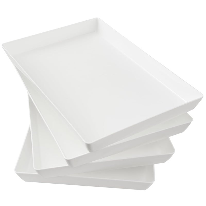 US Acrylic White Plastic Serving Trays (Set of 4) 15â€ x 10â€ | Large Unbreakable Reusable Rectangular Party Platters | Serve Appetizers, Fruit, Veggies, & Desserts | BPA-Free & Made in USA - Image 1