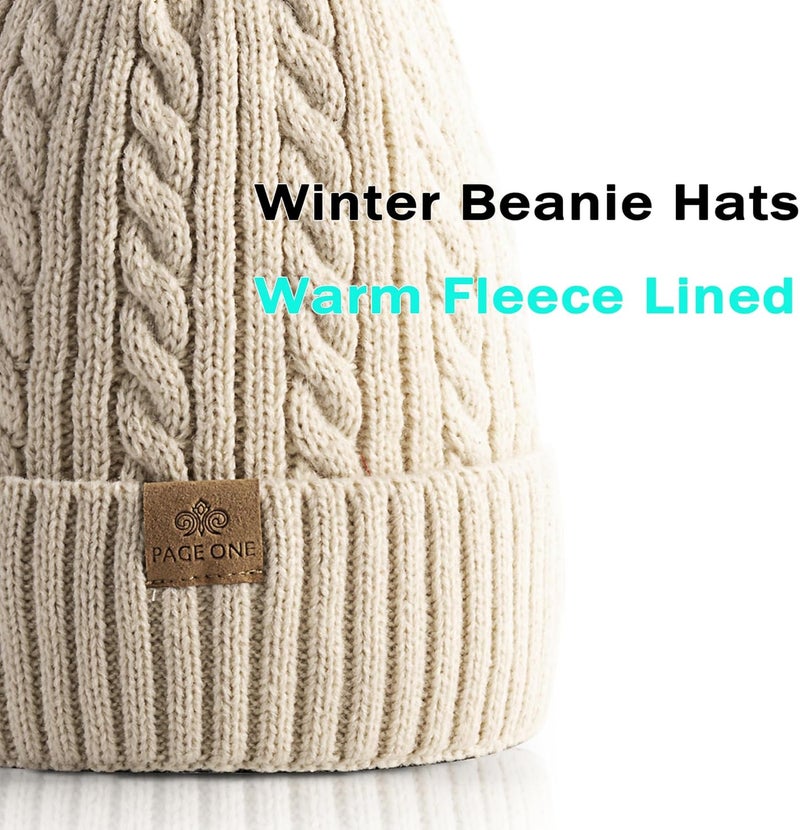 PAGE ONE Women Winter Pom Pom Beanie Hats Warm Fleece Lined,Chunky Trendy Cute Chenille Knit Twist Cap - Image 2