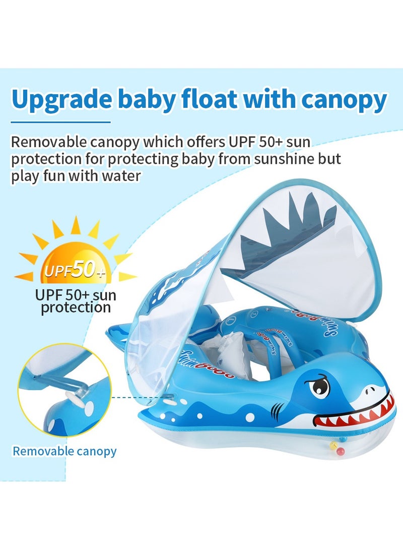 Baby Swimming Float Baby Swimming Ring Toddler Swimming Vest Children Waist Float Ring Inflatable Baby Float with Canopy Baby Swimming Ring Swimming Lap For Toddlers Swim Trainer (Shark) - Image 2