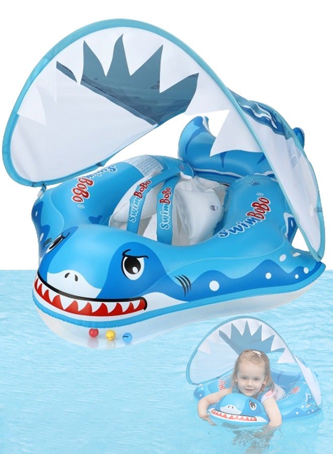 Baby Swimming Float Baby Swimming Ring Toddler Swimming Vest Children Waist Float Ring Inflatable Baby Float with Canopy Baby Swimming Ring Swimming Lap For Toddlers Swim Trainer (Shark) - Image 1
