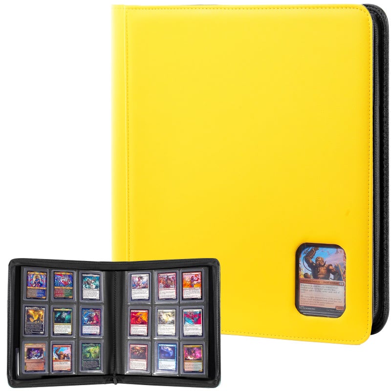 ProCase Top Loader Binder, 9 Pocket Holds 324 Toploaders, Waterproof PU Leather with Non-PVC Pockets for Trading Cards or Sports Cards, Compatible with TCG, MTG in 3"x4" Toploader -Yellow - Image 1