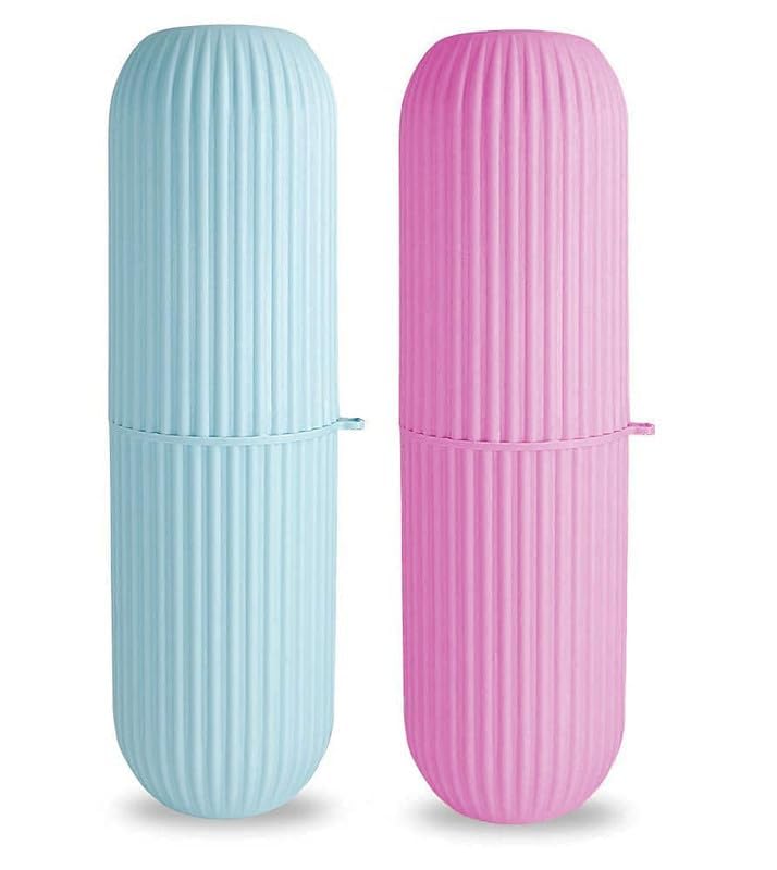 V2H Pack of 2 Plastic Toothbrush Cover Case for Travel Bathroom Hiking Camping Pen Pencil Stationery Box for Healthy Life, Travel Toothbrush Holder - (Multi Colour) - Image 1