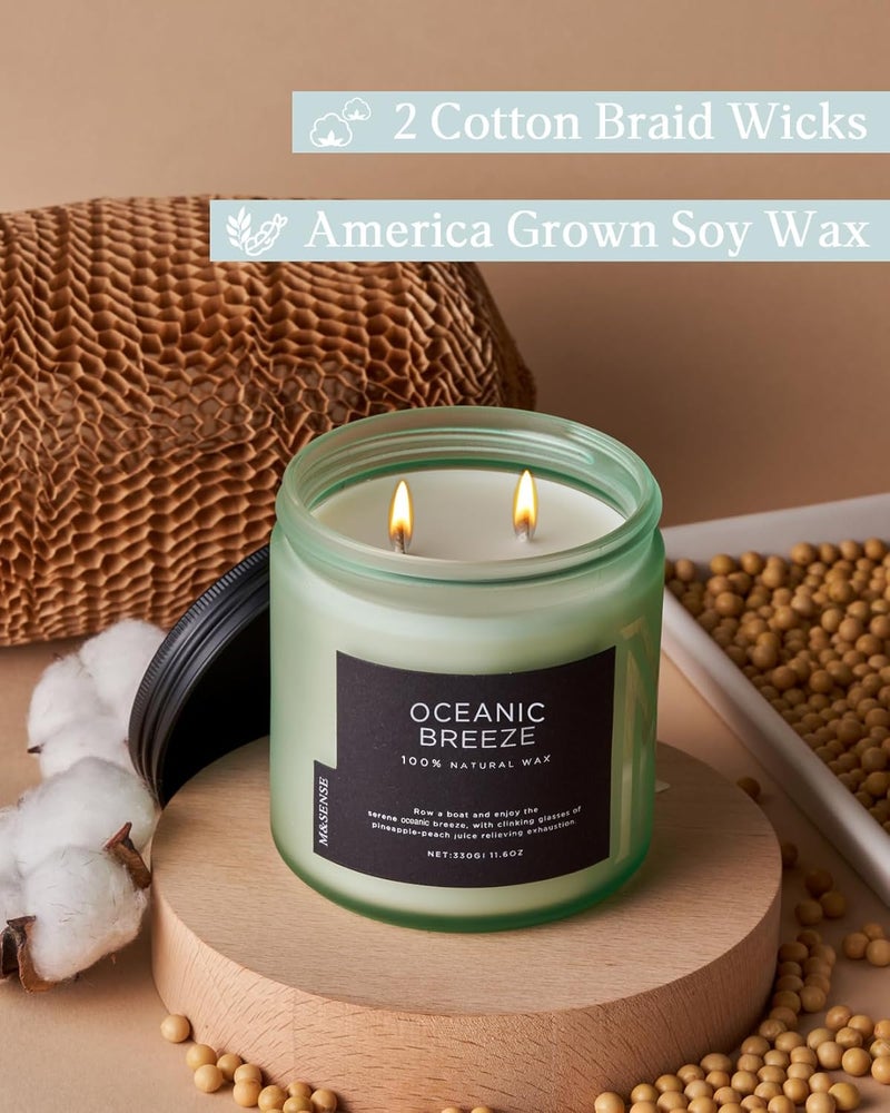 M&SENSE Candle Oceanic Breeze Scented, 11.6oz 70 Hour Long Lasting 2 Wick Pineapple & Mango Scent Natural Soy Candles for Home Scented, Stress Relief Gifts for Women/Men - Image 3