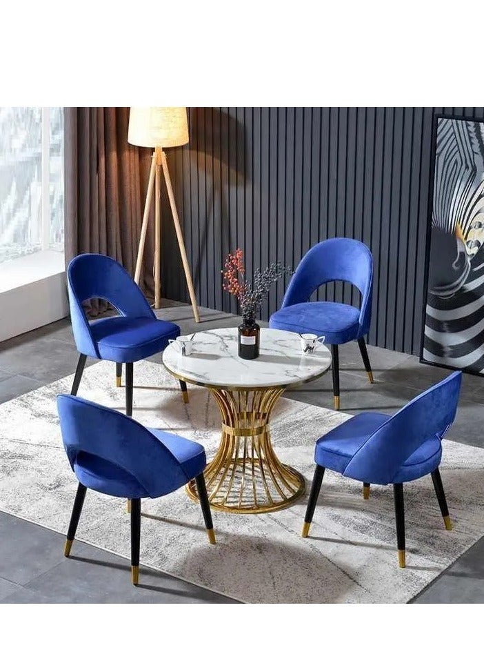 Wooden Twist Round Marble Top Dining Table With 4 Chairs - Image 1