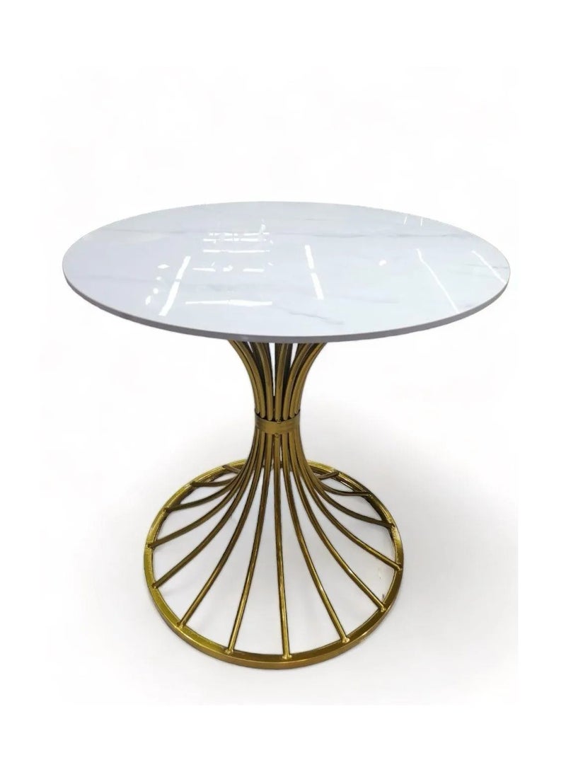 Wooden Twist Round Marble Top Dining Table With 4 Chairs - Image 2