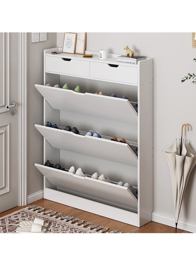 Arabest خزانة أحذية بباب قابل للطي بطبقتين، منظم رف أحذية قائم بذاته مع باب قابل للطي، خزانة أحذية حديثة بباب قابل للطي للمدخل والممر وغرفة النوم (أبيض) - Image 3