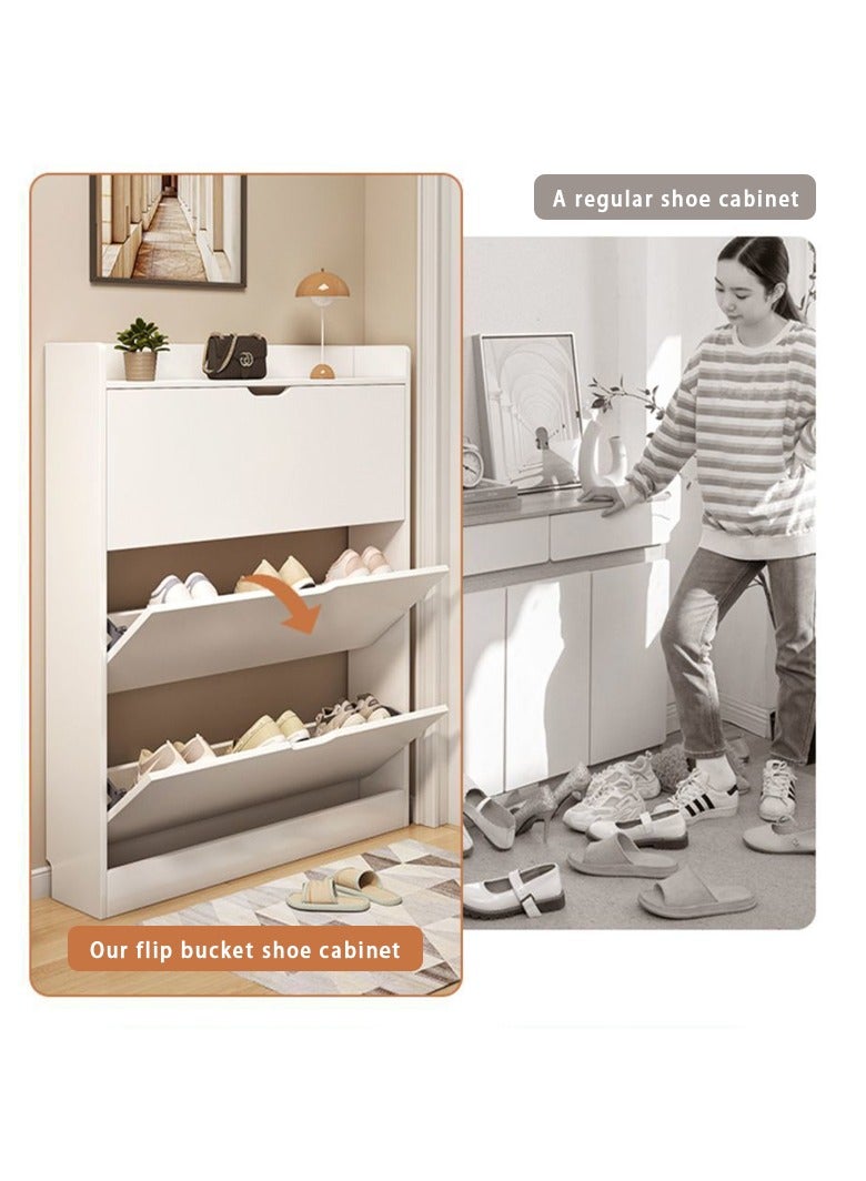 Arabest خزانة أحذية بباب قابل للطي بطبقتين، منظم رف أحذية قائم بذاته مع باب قابل للطي، خزانة أحذية حديثة بباب قابل للطي للمدخل والممر وغرفة النوم (أبيض) - Image 4