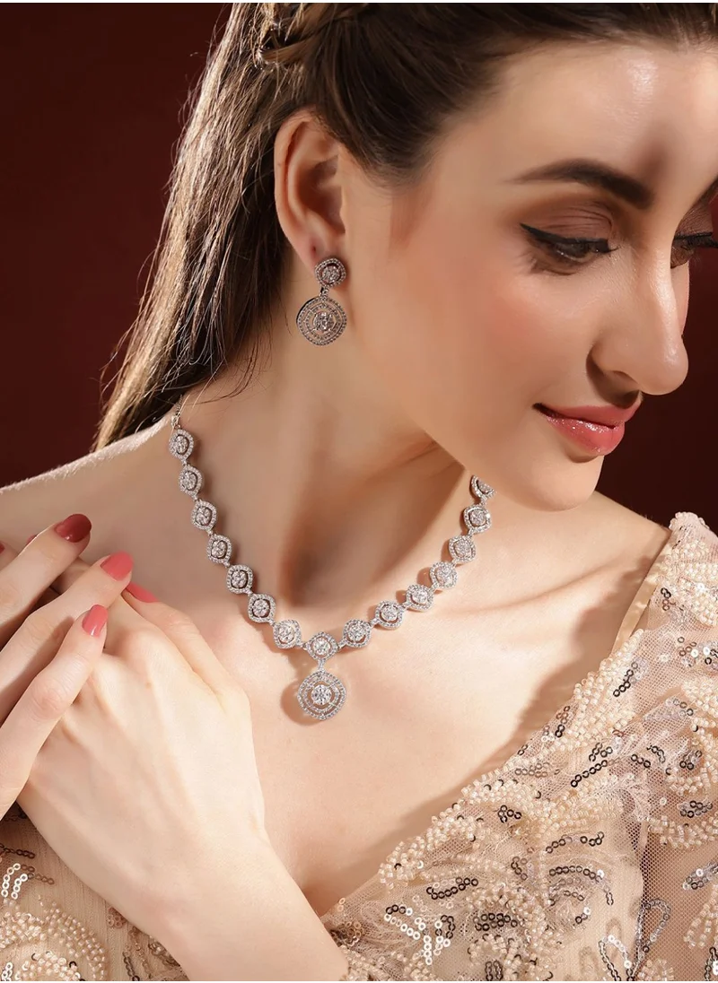 برياسي Rose Plated American Diamond Stone Studded Jewellery Set