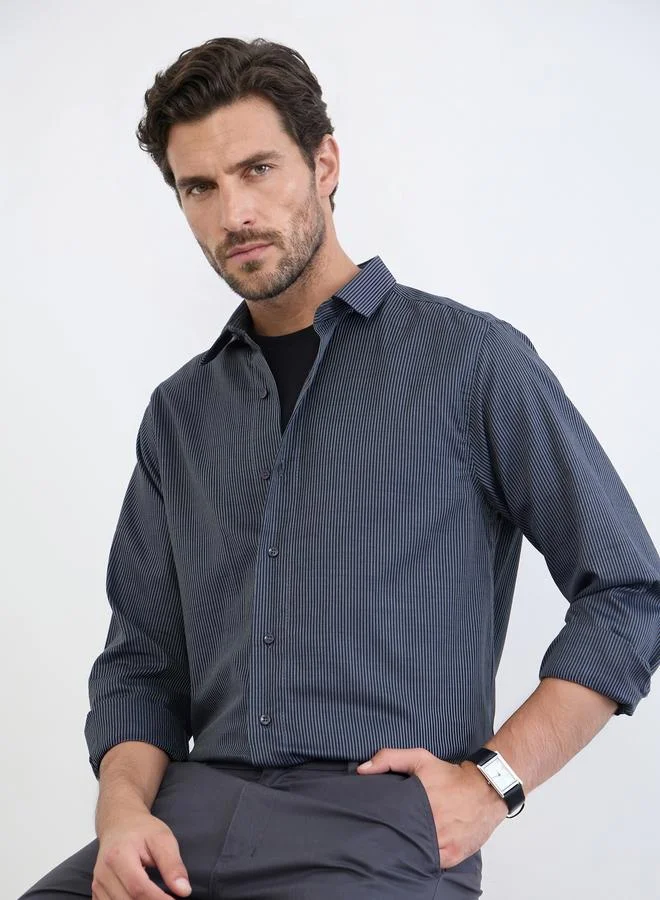 Styli Men Regular Fit Striped Long Sleeve Shirt