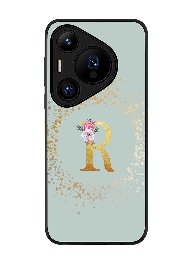 Stylizedd Rugged Black edge case for Huawei Pura 70, Slim fit Case Flexible Cover - Custom Monogram Initial Letter Floral Pattern Alphabet - R (Light Grey ) - Image 1