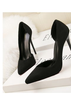 Eloshman 10cm Fashionable And Minimalist Slim Heel Suede Shallow Mouthed Pointed Women's Singles Shoes Black  - Image 2