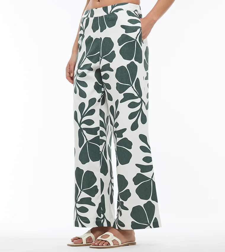 بي سي بي جي BCBG-PRINTED LINEN STRAIGHT TROUSER