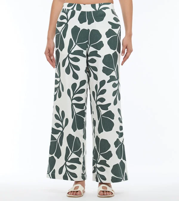 بي سي بي جي BCBG-PRINTED LINEN STRAIGHT TROUSER