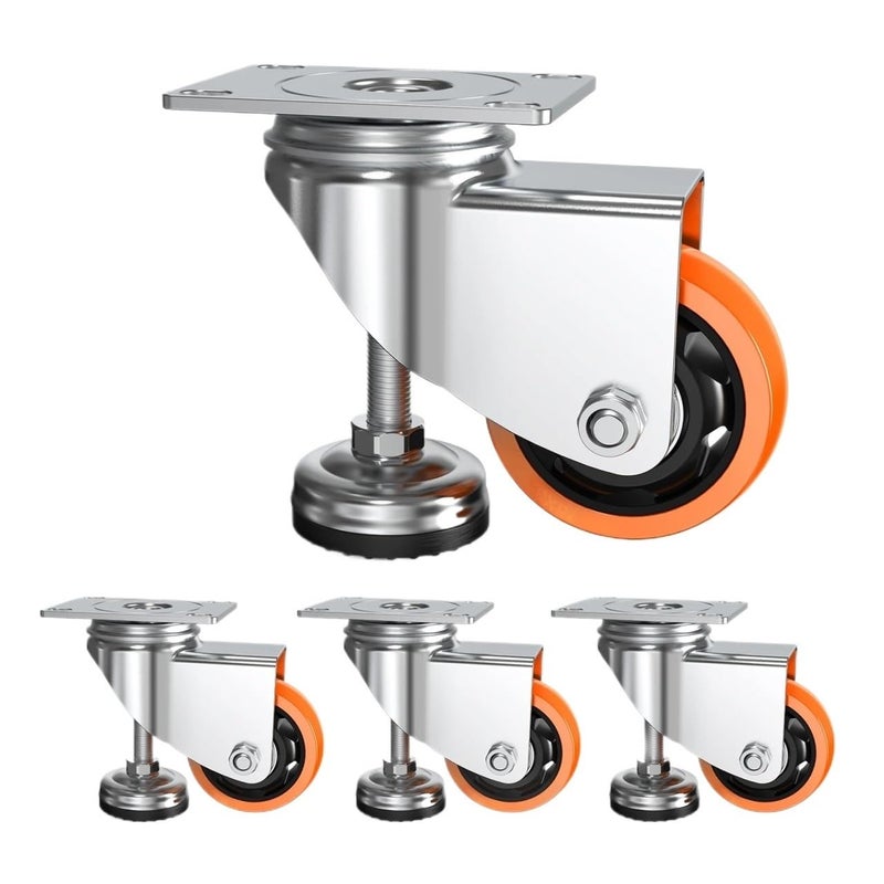 4Pcs 3 Inch Adjustable Leveling Casters 360 Degree Swivel Wheels for Carts - Image 2