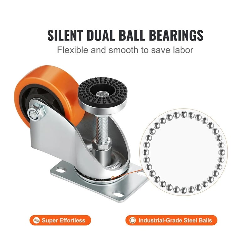 4Pcs 3 Inch Adjustable Leveling Casters 360 Degree Swivel Wheels for Carts - Image 4