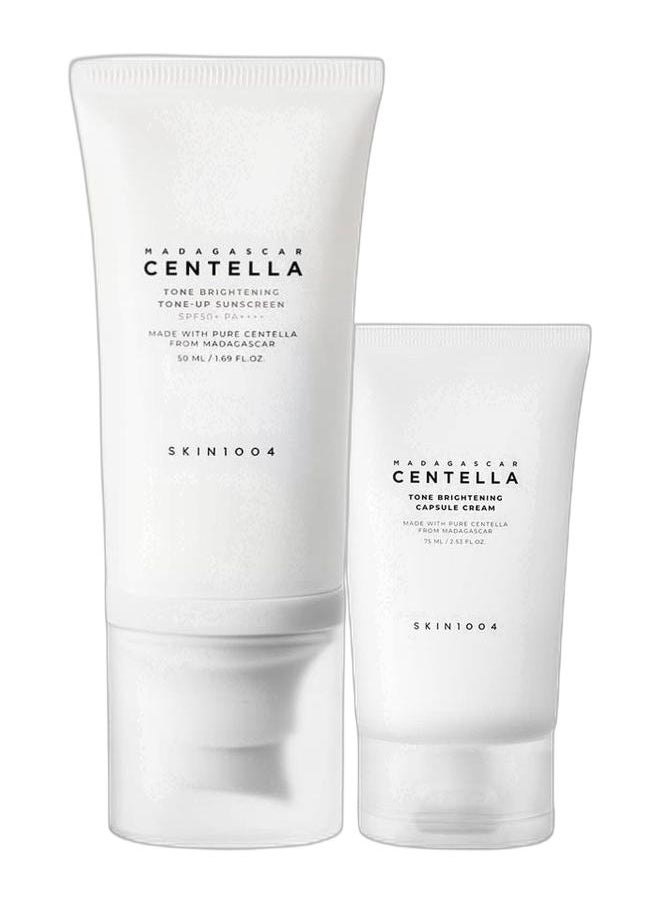 skin1004 Madagascar Centella Tone Brightening Tone-Up Sunscreen SPF50+ PA++++ 50ml + Tone Brightening Capsule Cream 75ml  - Image 1