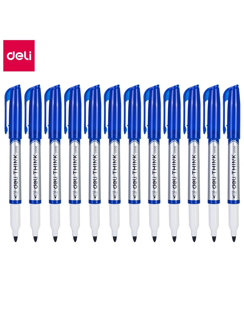 Deli 12-Piece Slim White Board Marker Bullet Tip Blue Ink  - Image 1