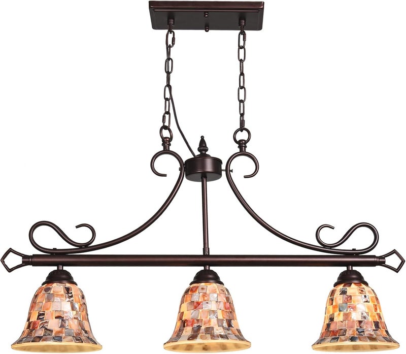 Artzone مصباح معلق تيفاني من ARTZONE 3 أضواء 24.4 بوصة عرض ارتفاع قابل للتعديل تصميم موزاييك تيفاني للثريا المعلقة لمطبخ الجزيرة وغرفة الطعام - Image 1