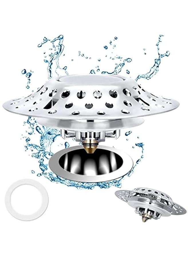 Universal Bathtub Stopper, for 1.4-2.0 Inch Basin Pop up Drain Cover Bathroom Sink Strainer, 2 in 1 Double Anti-Clogging Bath Tub Drain Plug with Hair Catcher  - Image 1
