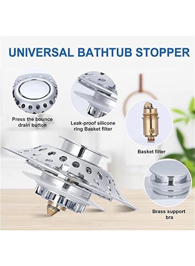 Universal Bathtub Stopper, for 1.4-2.0 Inch Basin Pop up Drain Cover Bathroom Sink Strainer, 2 in 1 Double Anti-Clogging Bath Tub Drain Plug with Hair Catcher  - Image 4