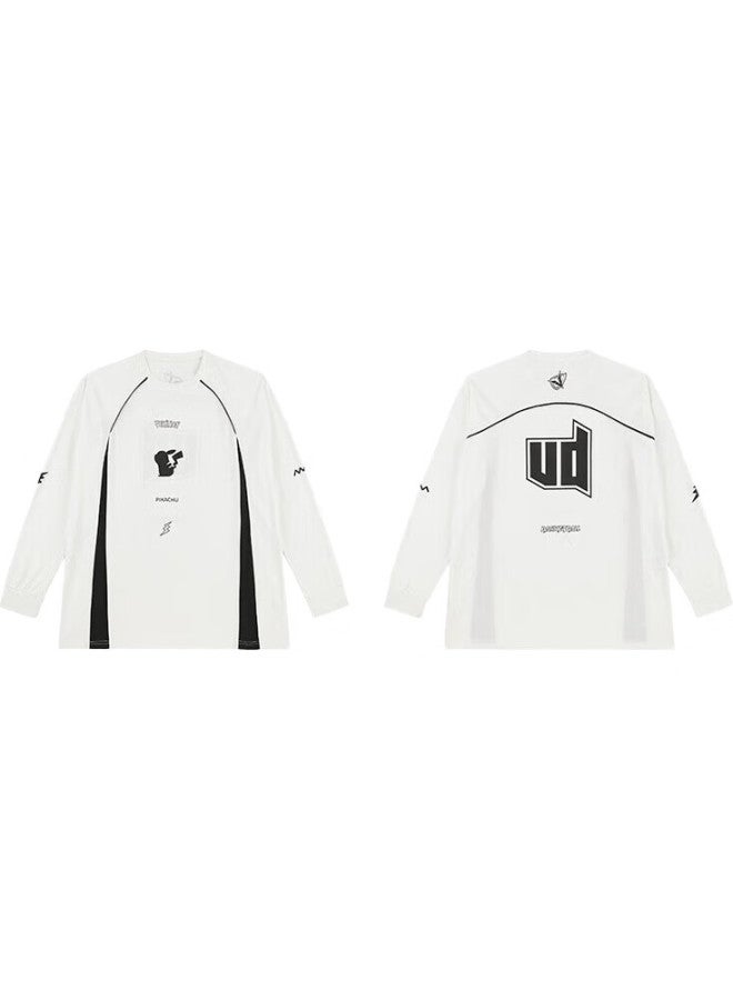 VEIDOORN Pokemon Collaboration Long-Sleeve Ice Silk Basketball T-Shirt, American-Style Basketball Running Outdoor Breathable Pikachu Style, White, Size L - Image 1