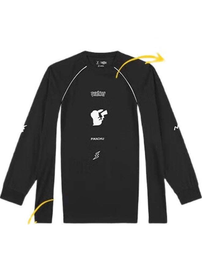 VEIDOORN Pokemon Collaboration Long-Sleeve Ice Silk Basketball T-Shirt, American-Style Basketball Running Outdoor Breathable Pikachu Style, White, Size L - Image 2