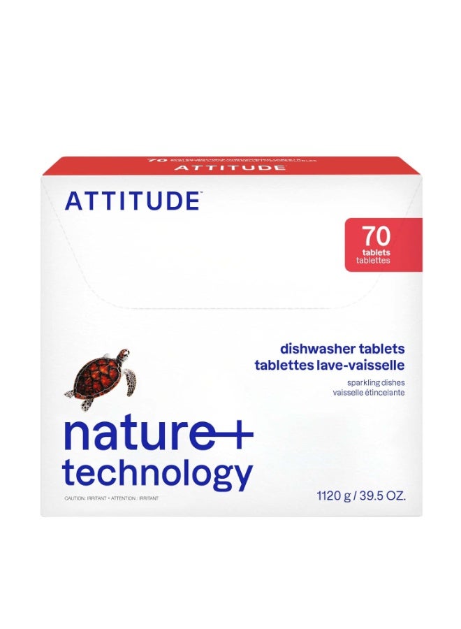 ATTITUDE Dishwasher Pods, Plant-Based & Vegan, Phosphate-Free Detergent Tablets, Naturally Derived, Unscented, 70 Count