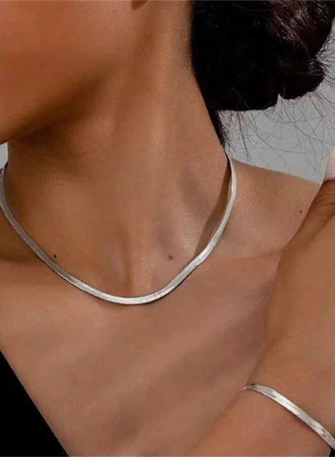 Take Two Silver Herringbone Necklace and Bracelet Set