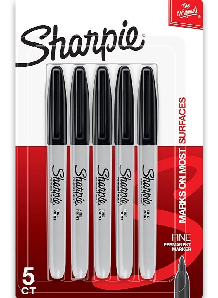 Sharpie Permanent Marker Fine Point Black Pack of 5 - Image 1