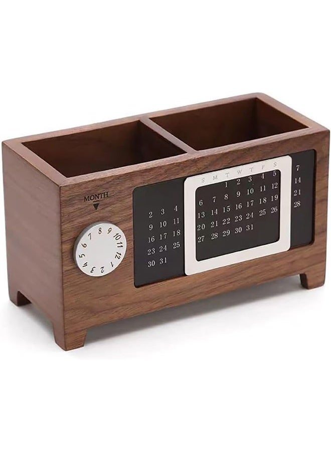 جُودِيَّة ​ حامل أقلام تقويم دائم، حامل أقلام وأقلام رصاص من خشب الجوز، حامل أقلام رصاص بجزأين صندوق تخزين خشبي إبداعي لسطح المكتب لتخزين أجهزة التحكم عن بعد ومستلزمات القرطاسية، منظم مستلزمات مكتب المكتب. - Image 1