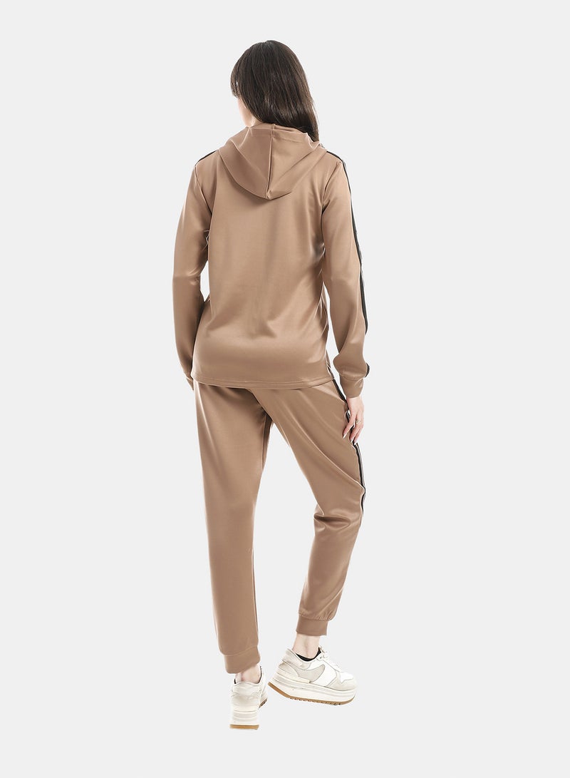 Andora Coffee Brown Long Sleeves Hooded Zipped Tracksuit_Brown - Image 3