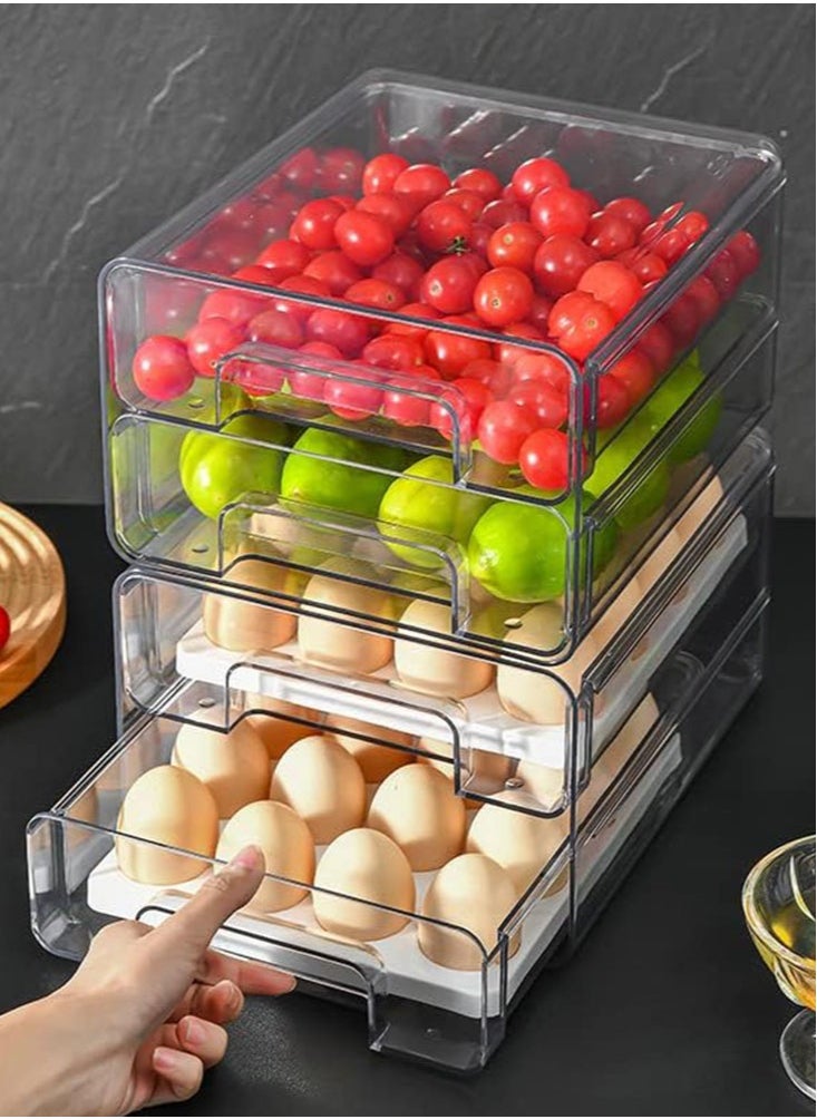 Perfii Fridge Shelf Holder Storage Box Clear Container for Food Beverages Eggs Fruit Refrigerator Organizer Bins Pull Out with Handle Two tiers  - Image 2
