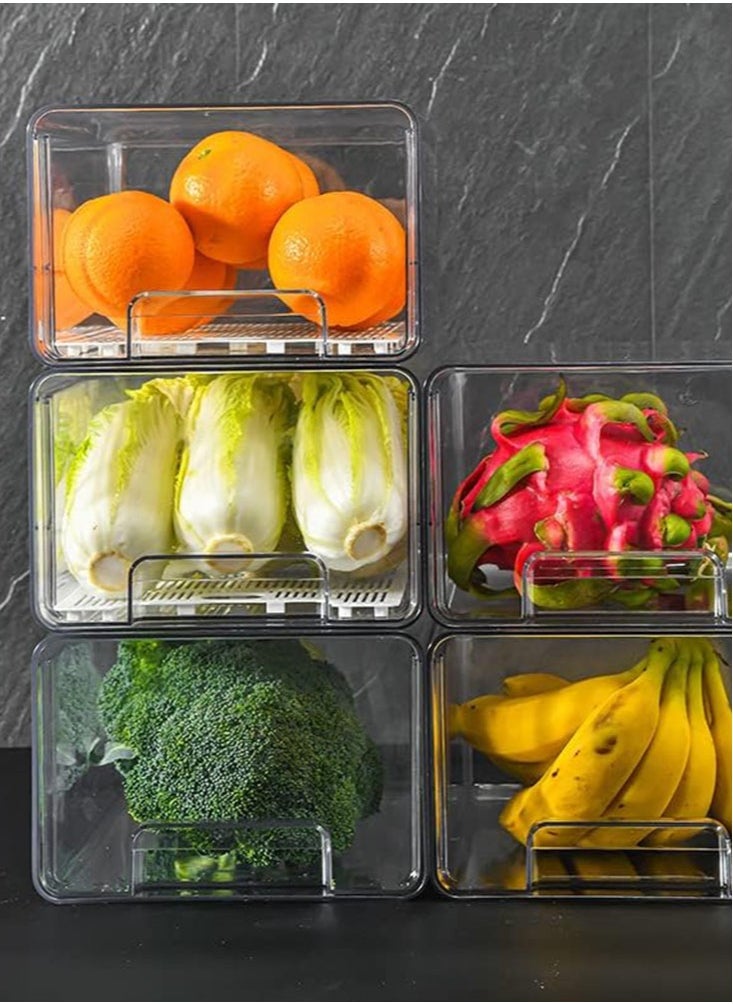 Perfii Fridge Shelf Holder Storage Box Clear Container for Food Beverages Eggs Fruit Refrigerator Organizer Bins Pull Out with Handle Two tiers  - Image 5