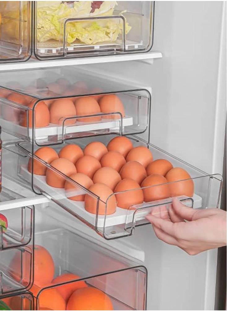 Perfii Fridge Shelf Holder Storage Box Clear Container for Food Beverages Eggs Fruit Refrigerator Organizer Bins Pull Out with Handle Two tiers  - Image 4