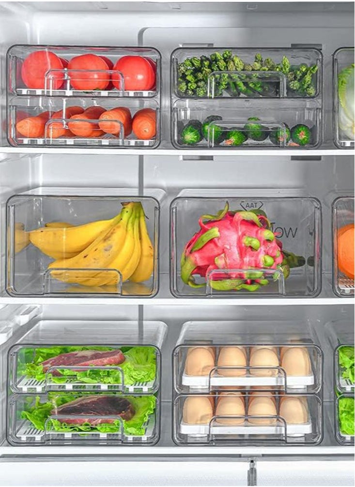 Perfii Fridge Shelf Holder Storage Box Clear Container for Food Beverages Eggs Fruit Refrigerator Organizer Bins Pull Out with Handle Two tiers  - Image 3