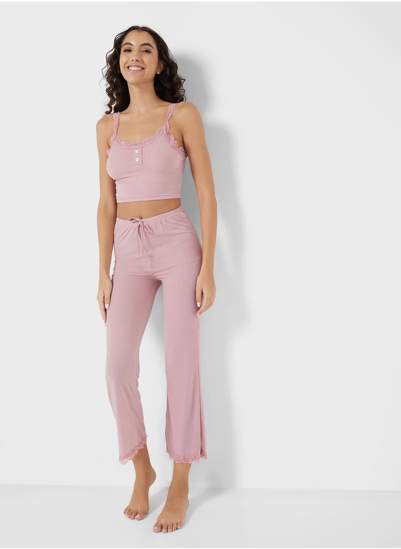 جينجر Ribbed Cami Top & Pyjama Set