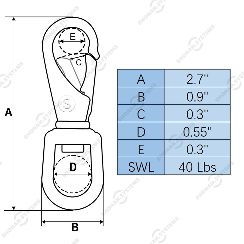 Shonan.Systems SHONAN 2.7 Inch Swivel Snap Hooks, 5 Pack Small Stainless Steel Spring Clips, Flag Pole Clips, Scuba Diving Clips Spring Hooks for Dog leashes, Keychains, Bird Feeders, Pet Chains - Image 2