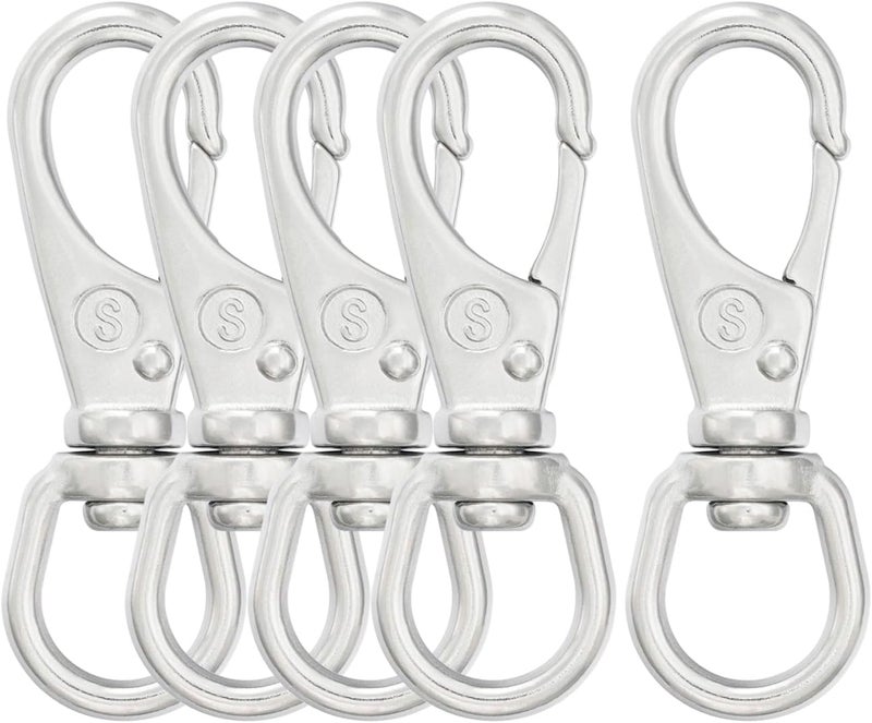 Shonan.Systems SHONAN 2.7 Inch Swivel Snap Hooks, 5 Pack Small Stainless Steel Spring Clips, Flag Pole Clips, Scuba Diving Clips Spring Hooks for Dog leashes, Keychains, Bird Feeders, Pet Chains - Image 1