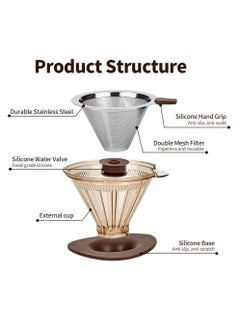SYOSI Pour Over Coffee Filter, Stainless Steel Metal Coffee Dripper, Reusable Paperless Perfect Cup Coffee Maker with Non-Slip Cup Stand for Single Serve, Outdoor Camping, Sustainable Brewing  - Image 4