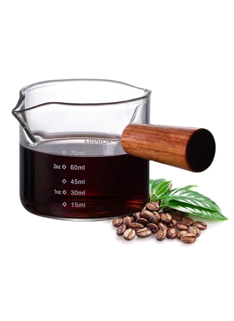 SYOSI Espresso Measuring Cup 3 oz with Small Glass Wooden Handle Measuring Cup Heat Resistant Glass Coffee Brewing Tool  - Image 1