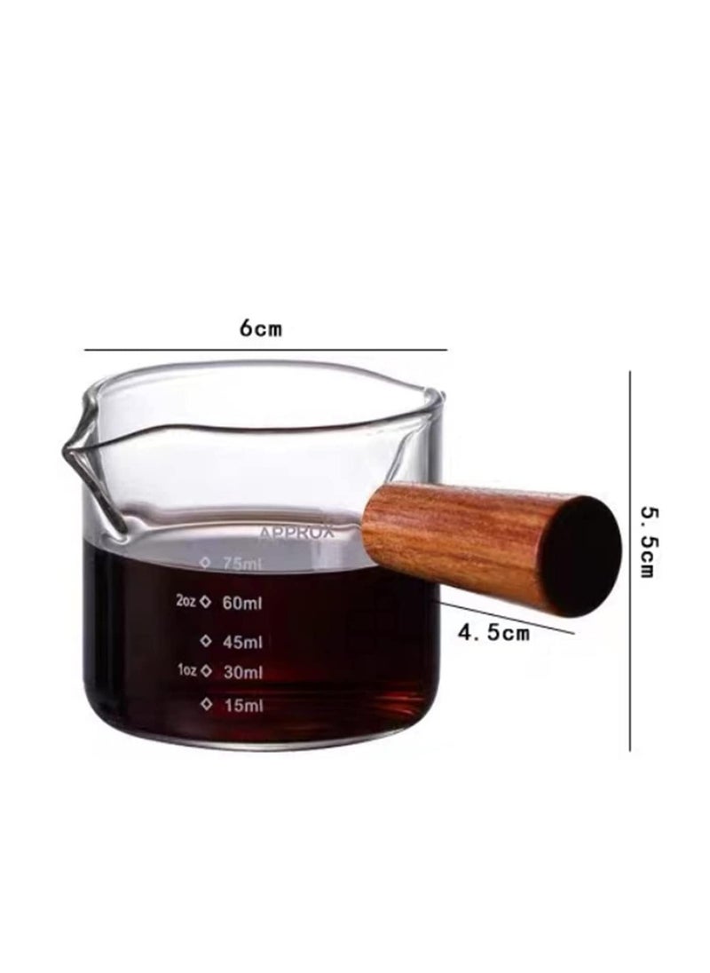SYOSI Espresso Measuring Cup 3 oz with Small Glass Wooden Handle Measuring Cup Heat Resistant Glass Coffee Brewing Tool  - Image 5