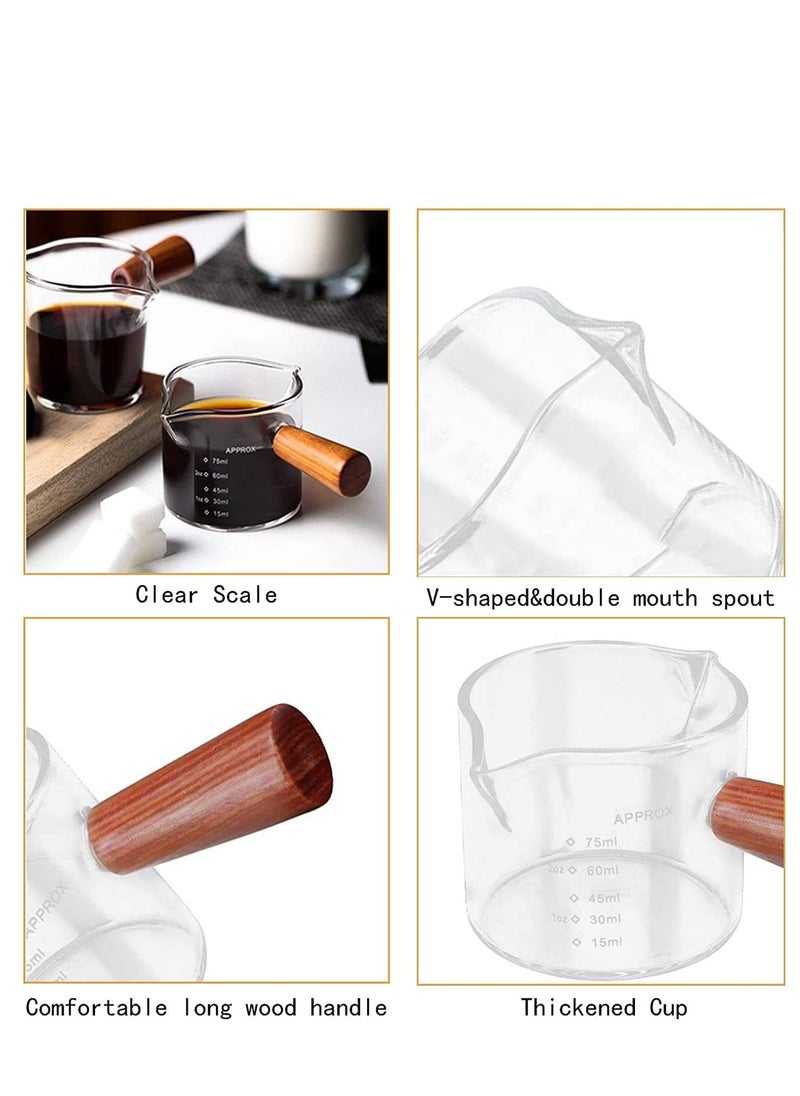 SYOSI Espresso Measuring Cup 3 oz with Small Glass Wooden Handle Measuring Cup Heat Resistant Glass Coffee Brewing Tool  - Image 3