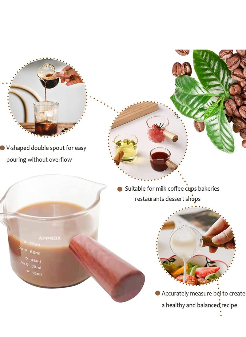 SYOSI Espresso Measuring Cup 3 oz with Small Glass Wooden Handle Measuring Cup Heat Resistant Glass Coffee Brewing Tool  - Image 4