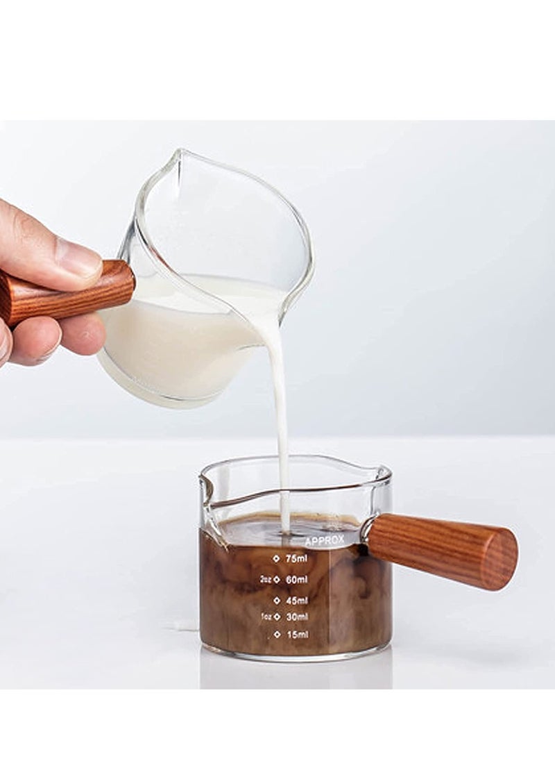 SYOSI Espresso Measuring Cup 3 oz with Small Glass Wooden Handle Measuring Cup Heat Resistant Glass Coffee Brewing Tool  - Image 2
