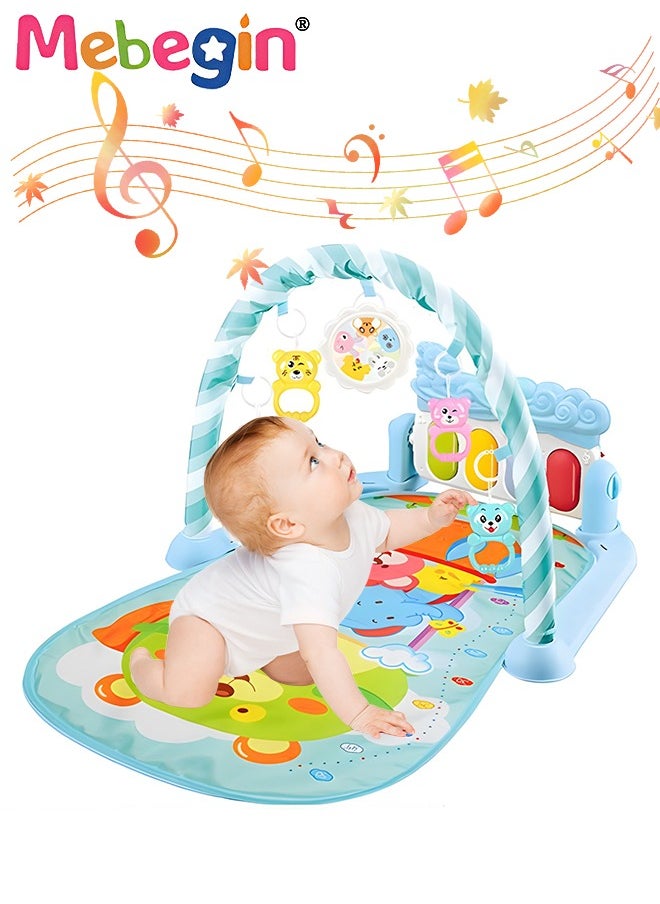 MEBEGIN Baby Play Mat with 5 Sensory Toys and Piano Board, Baby Piano Gym Mat with Colorful Animal Patterns, Early Development Playmat, Musical Activity Center, Interactiveactivity Center for Babies, Used for Lying, Sitting, Tummy Time, 3 AA Batteries Required(Not Included)  - Image 1