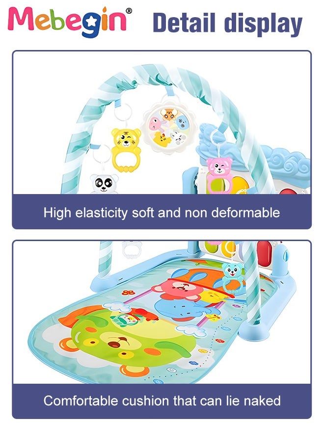 MEBEGIN Baby Play Mat with 5 Sensory Toys and Piano Board, Baby Piano Gym Mat with Colorful Animal Patterns, Early Development Playmat, Musical Activity Center, Interactiveactivity Center for Babies, Used for Lying, Sitting, Tummy Time, 3 AA Batteries Required(Not Included)  - Image 4